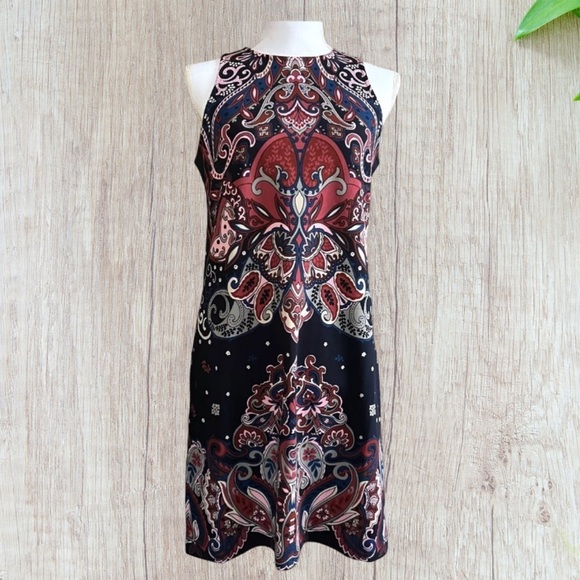 Banana Republic Navy Multicolored Sleeveless Paisley Print Shift Dress Size XS - Picture 1 of 8